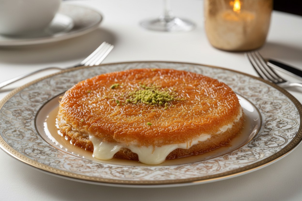 Klasik peynirli künefe, üzerine Antep fıstığı serpilmiş